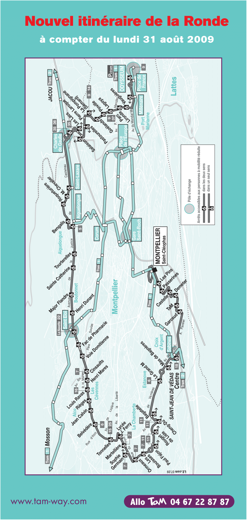 Plan ligne La Ronde à partir de septembre 2009. Source : document TaM